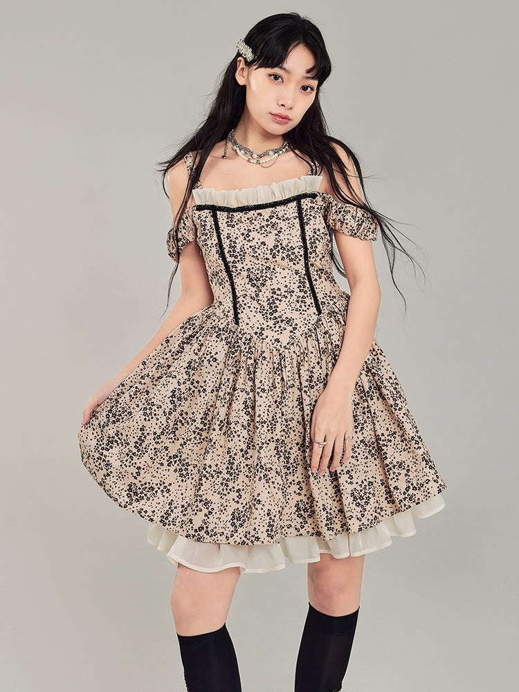 Slim Waist Floral Suspender Dress