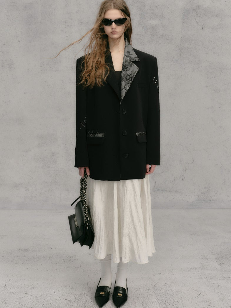 레이스 스티치 배색 루즈 재킷 