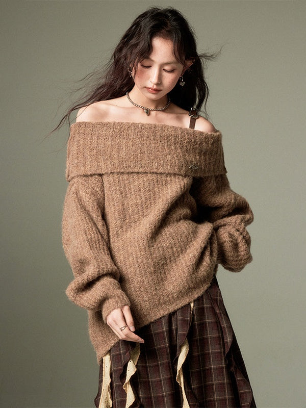 One-shoulder Strap Loose Sweater