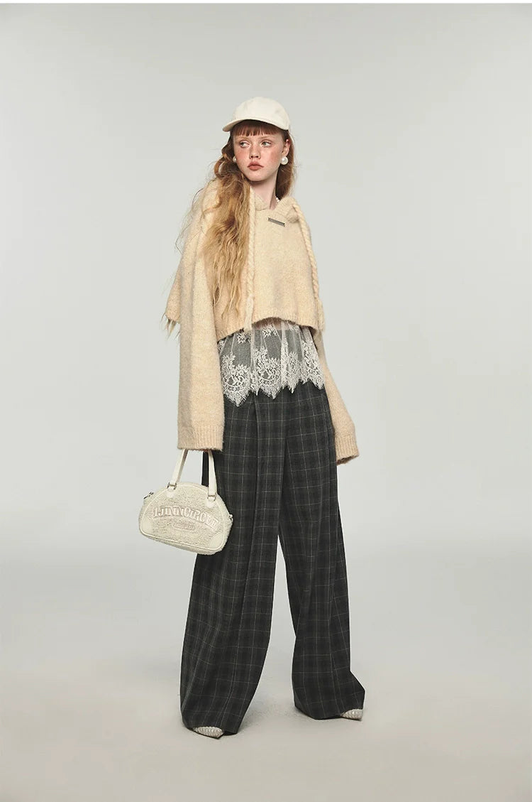 Plaid Woolen Wide-leg Pants