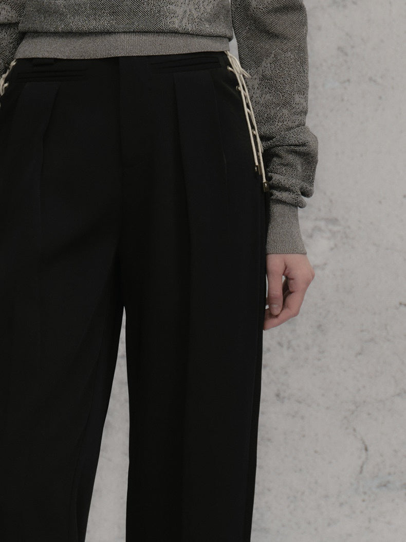 Straight Drape Strap Casual Pants