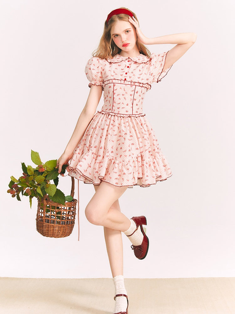 Ribbon Printed Doll Collar Dress