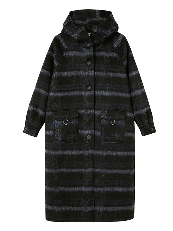 Plaid Single-sided Hooded Coat