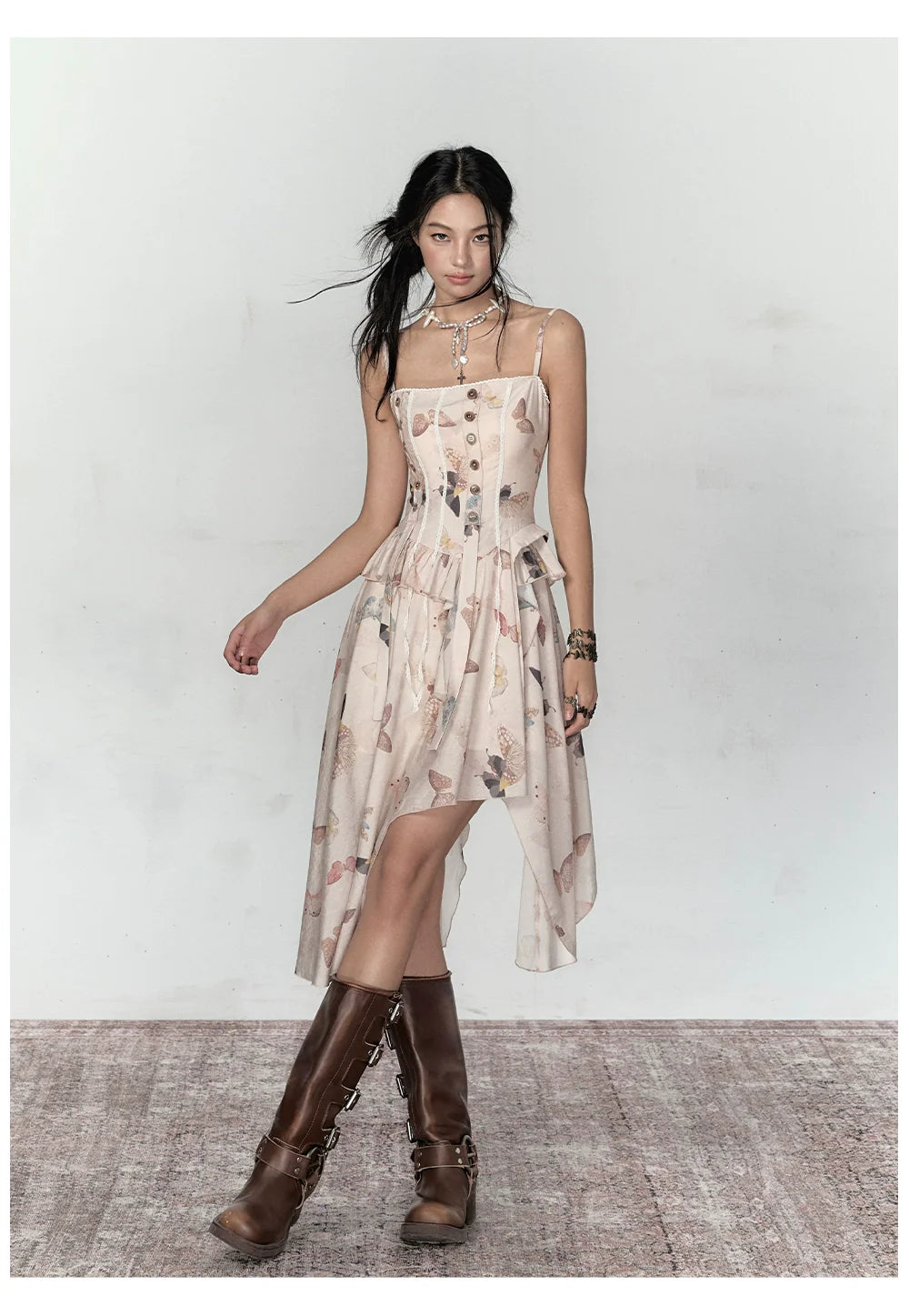 Butterfly Print Irregular Hem Dress