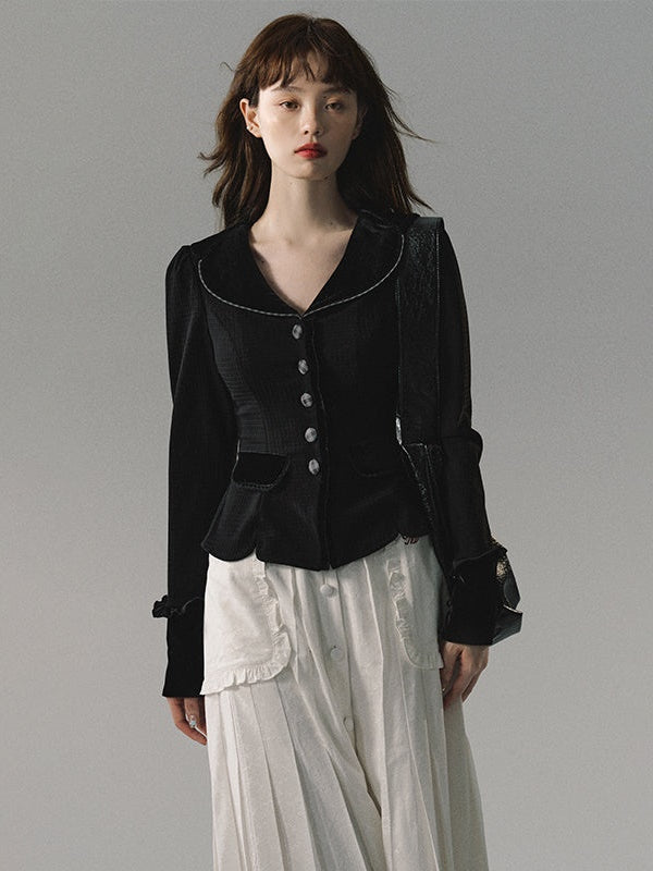 Retro Velvet Collar Slim Short Jacket