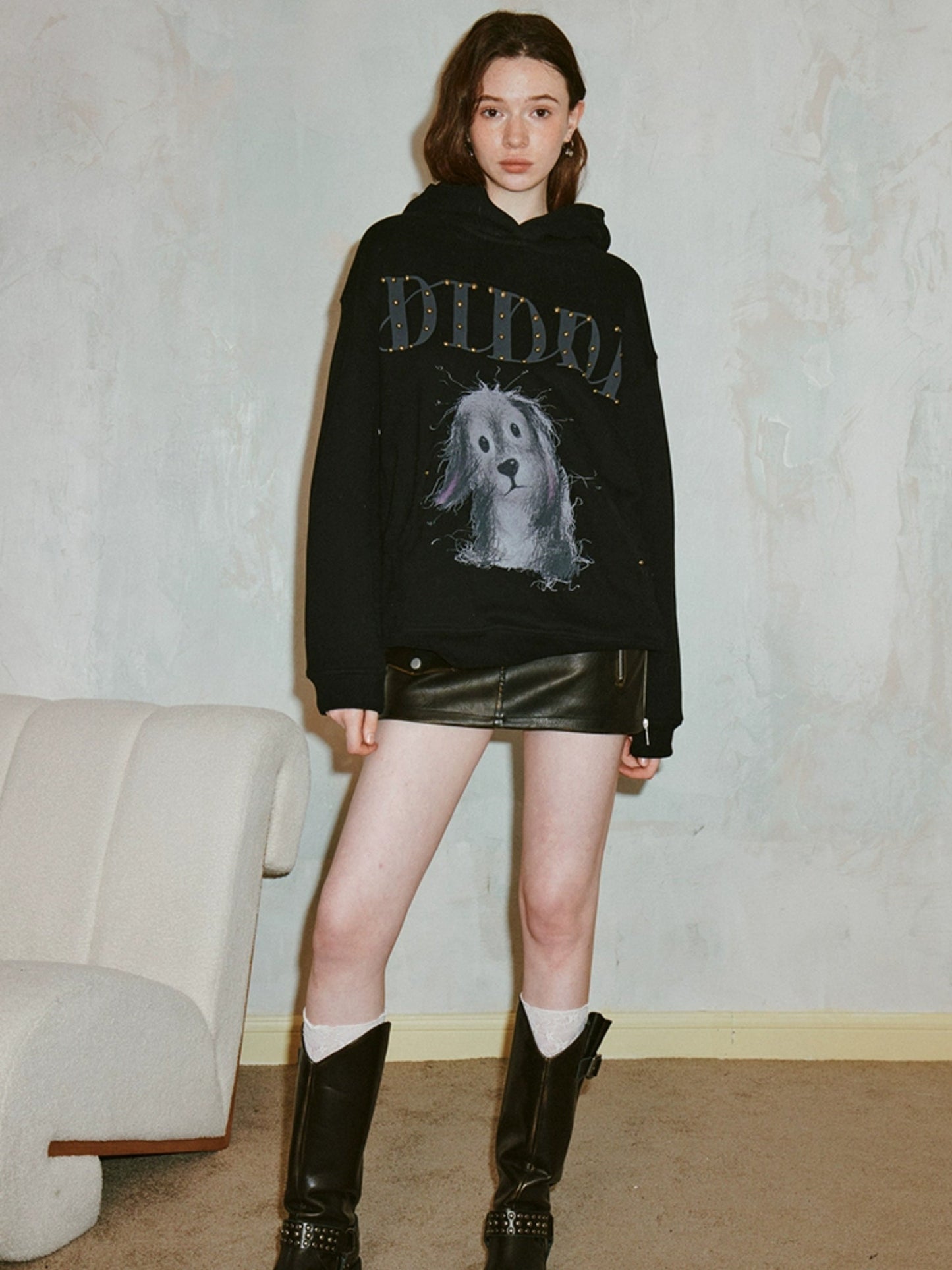 Rivet Dog Print Hooded Sweat