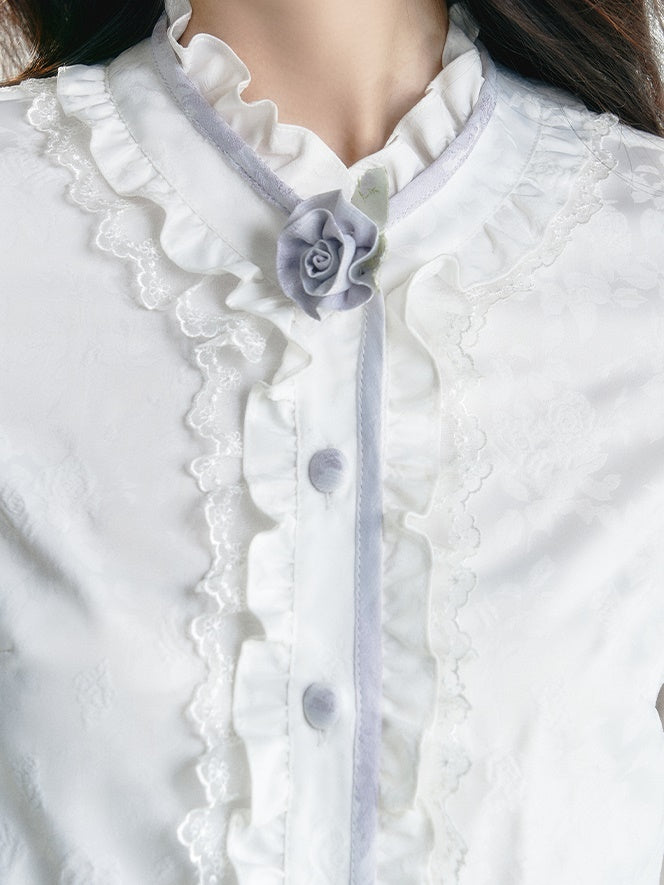 긴팔 레트로 레이스 프릴 셔츠 