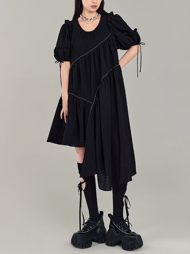 Puff Sleeve Irregular Black Dress