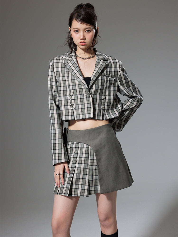 College Style Short Jacket & Skirt