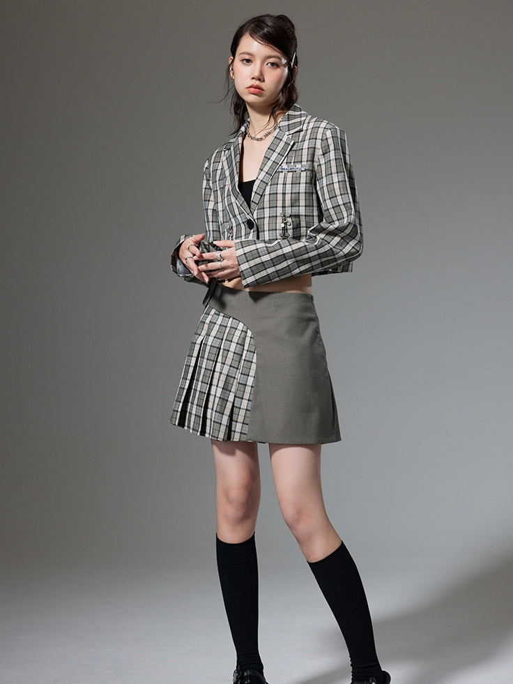 College Style Short Jacket & Skirt