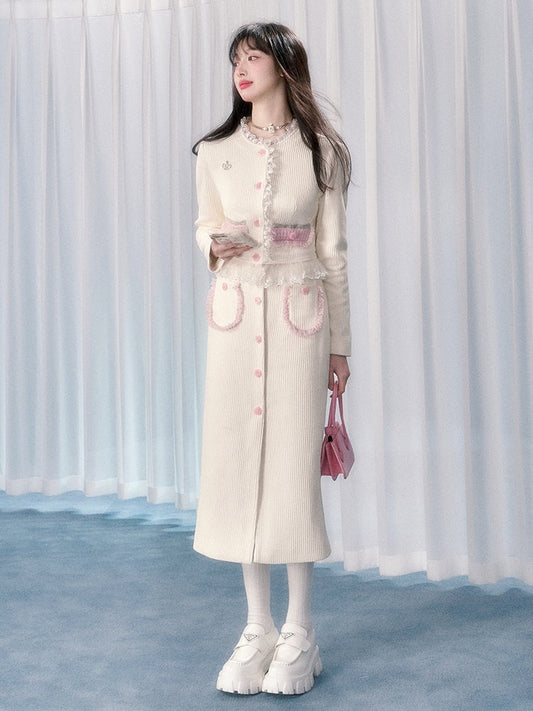 레이스 스티치 숏 자켓 &amp; 2기장 스커트