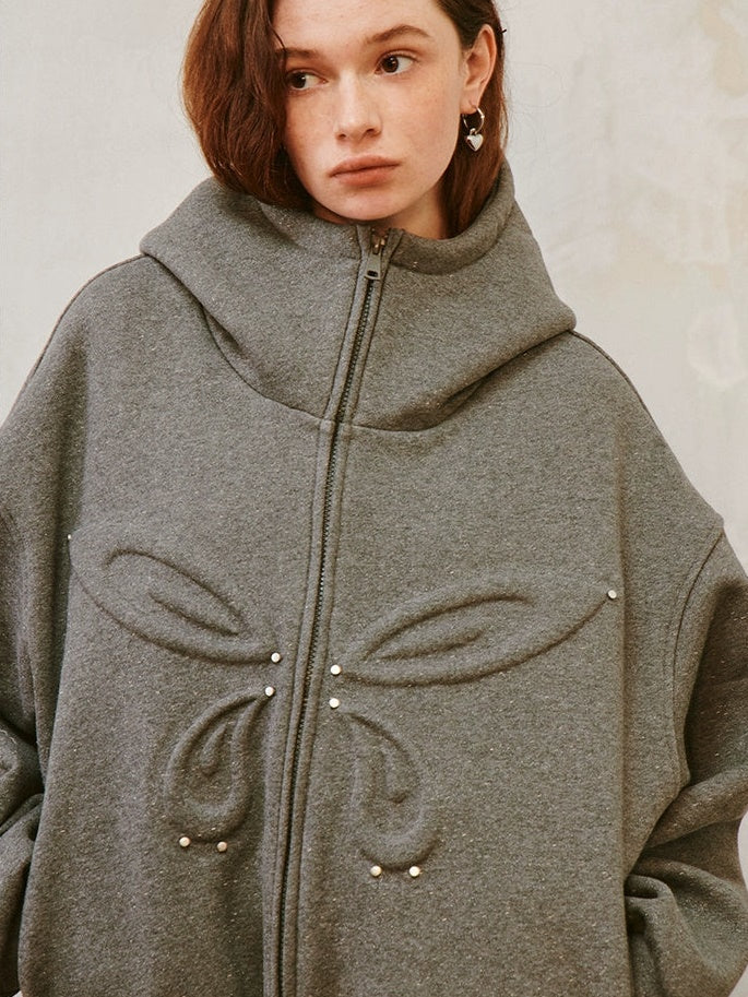 Starry Sky Butterfly Embossed Hooded Sweat Jacket