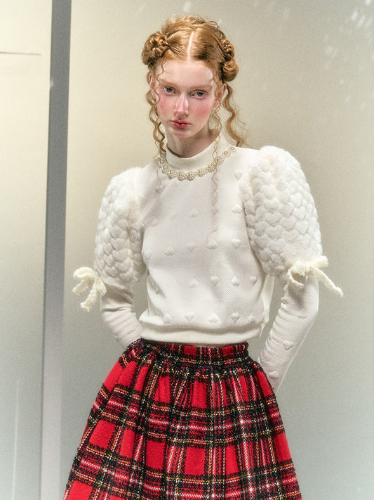 사랑 모피 소매 활 진주 장식 짧은 탑 