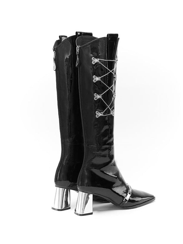 Shiny Patent Leather Knight Boots