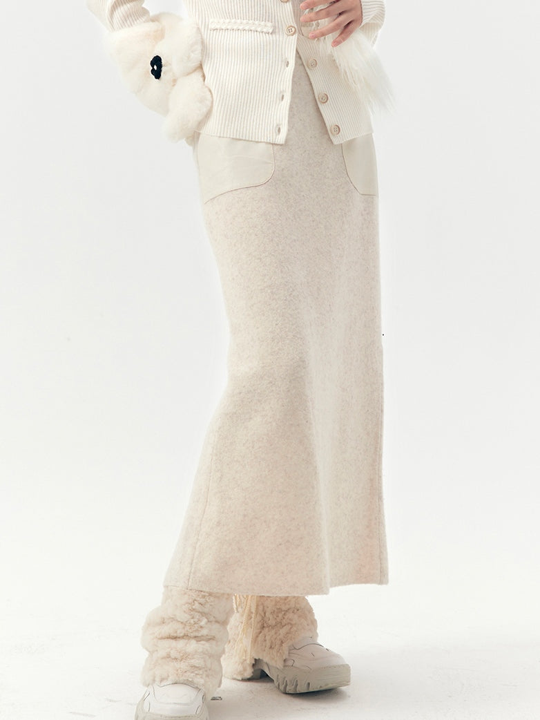 가죽 포켓 니트 스커트 