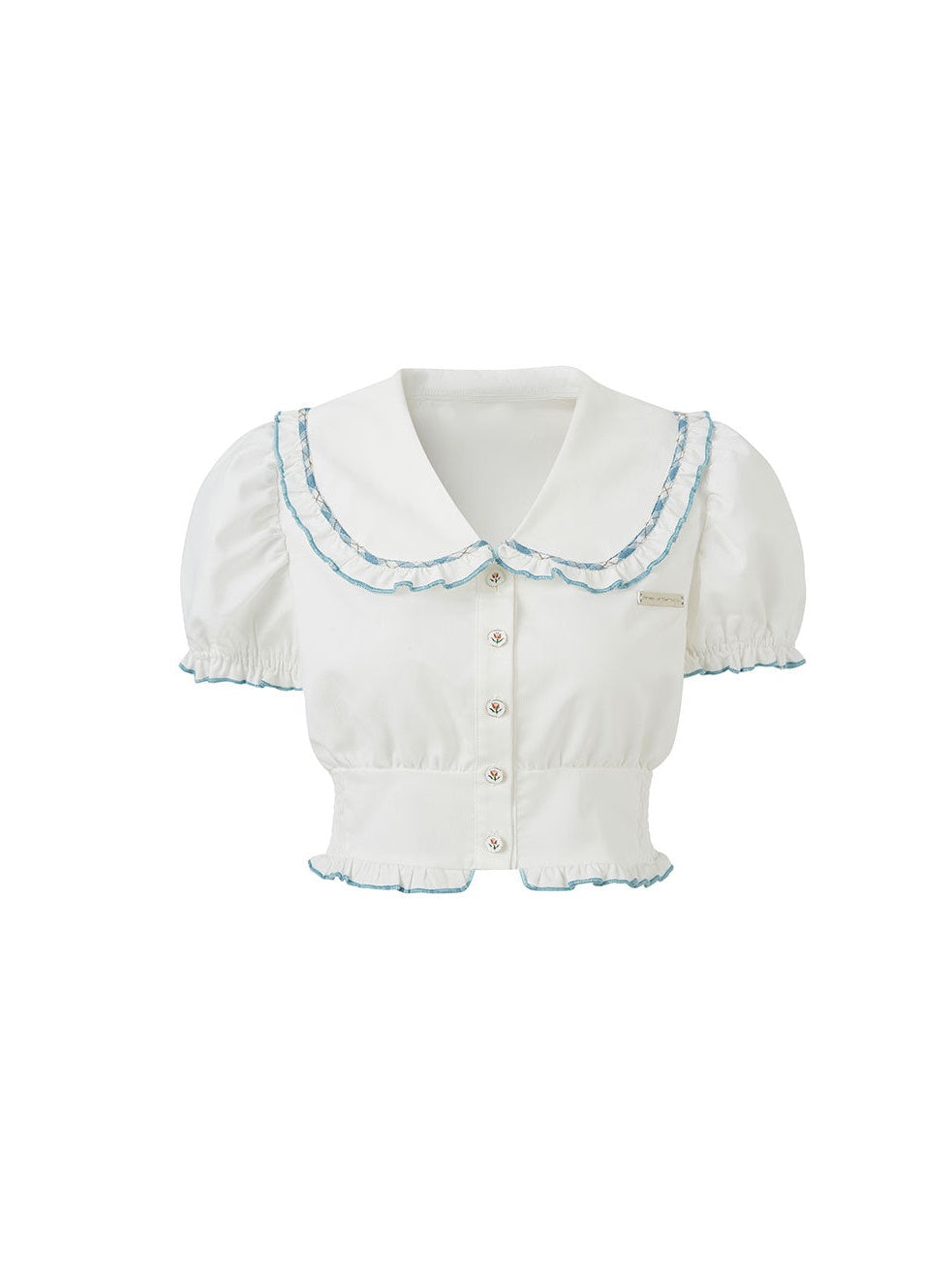 Short Puff Sleeves Doll Collar Shirt