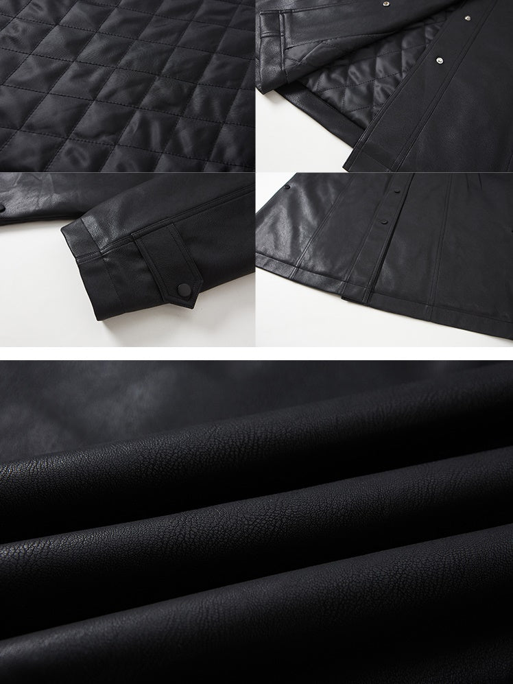 Lapel Quilted Leather Coat