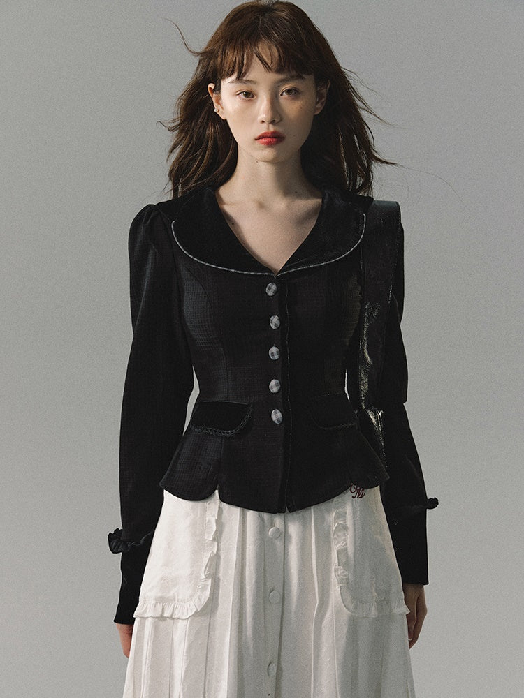 Retro Velvet Collar Slim Short Jacket