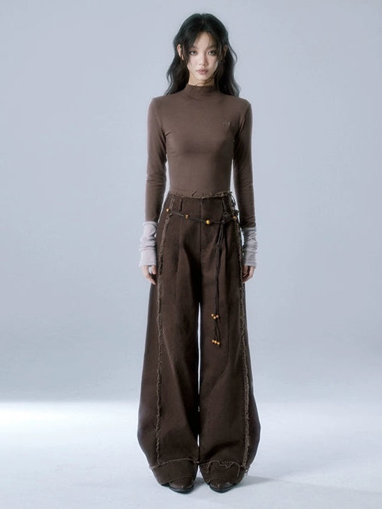 Raw Edge Wide Leg Jeans & Belt