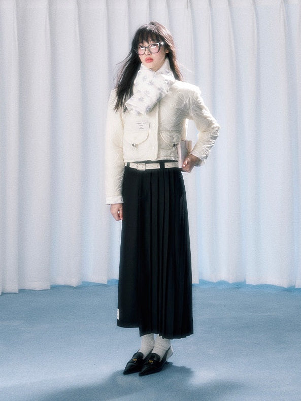 롱 비대칭 플리츠 스커트 