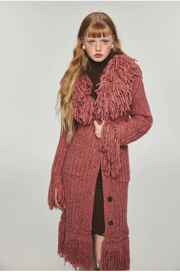 Tassel Knitted Maxi Overcoat