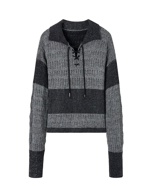 College Style Contrast Color Stitching Sweater