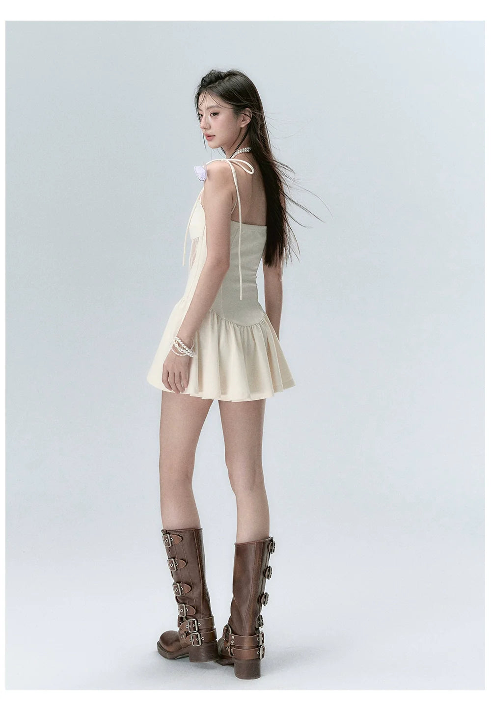 Lace Paneled Spaghetti Strap Mini Dress