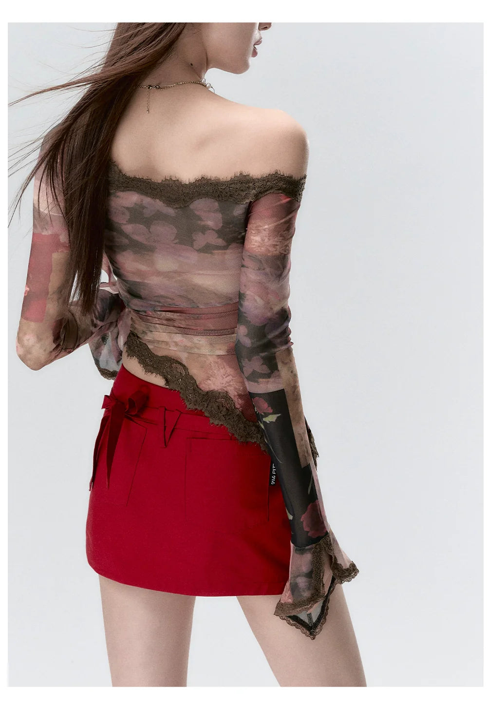 Lace Paneling Mesh Off-the-Shoulder Blouse