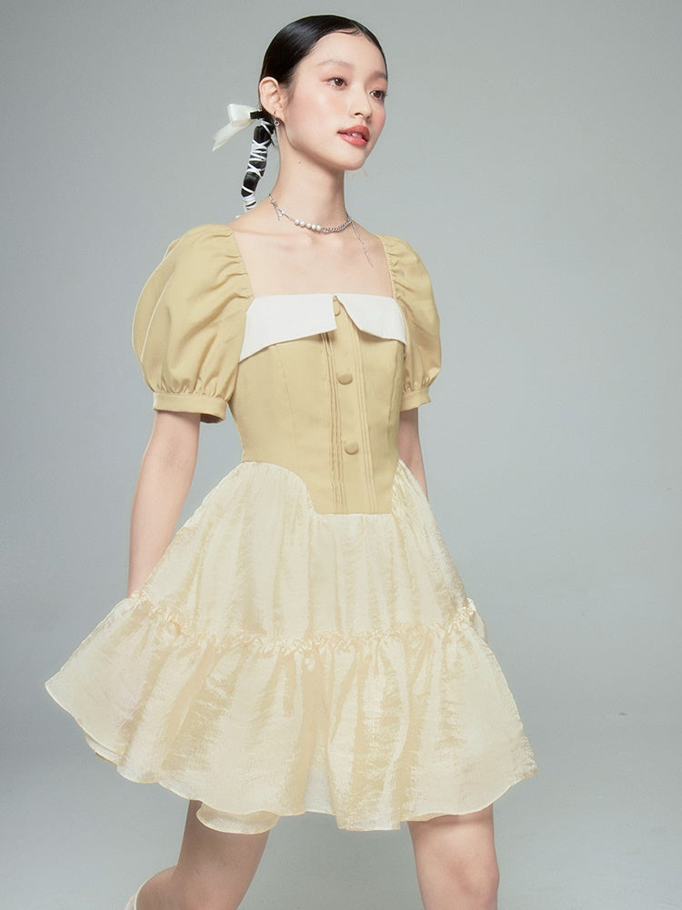 Puffy Square Collar Princess Puff Sleeve Dress