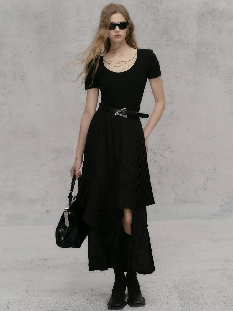 체인 숄더 패드 쇼트 티셔츠 