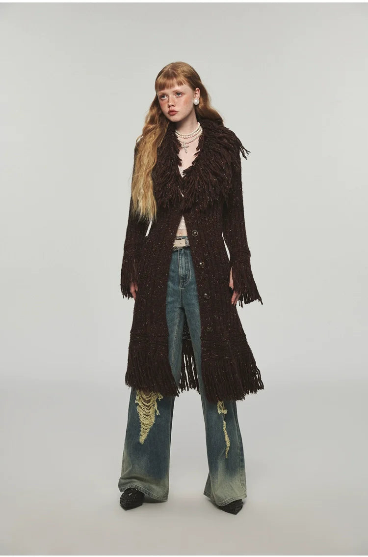 Tassel Knitted Maxi Overcoat