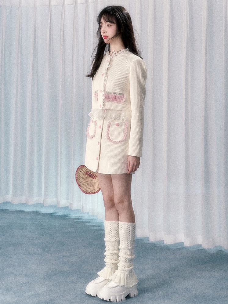 레이스 스티치 숏 자켓 &amp; 2기장 스커트