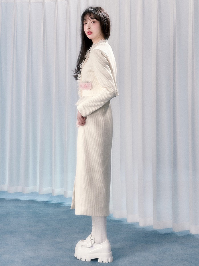 레이스 스티치 숏 자켓 &amp; 2기장 스커트