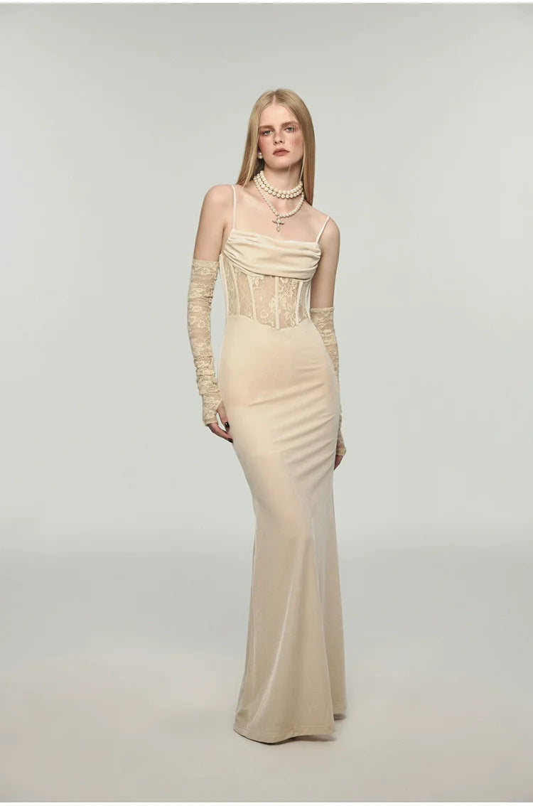 Mermaid Strap Long Velvet Bodycon Dress