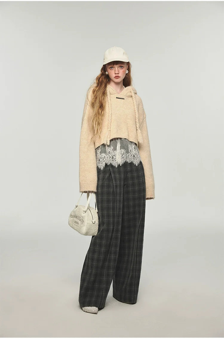 Plaid Woolen Wide-leg Pants