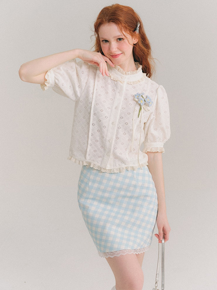 Plaid Lace Hip-hugging Skirt