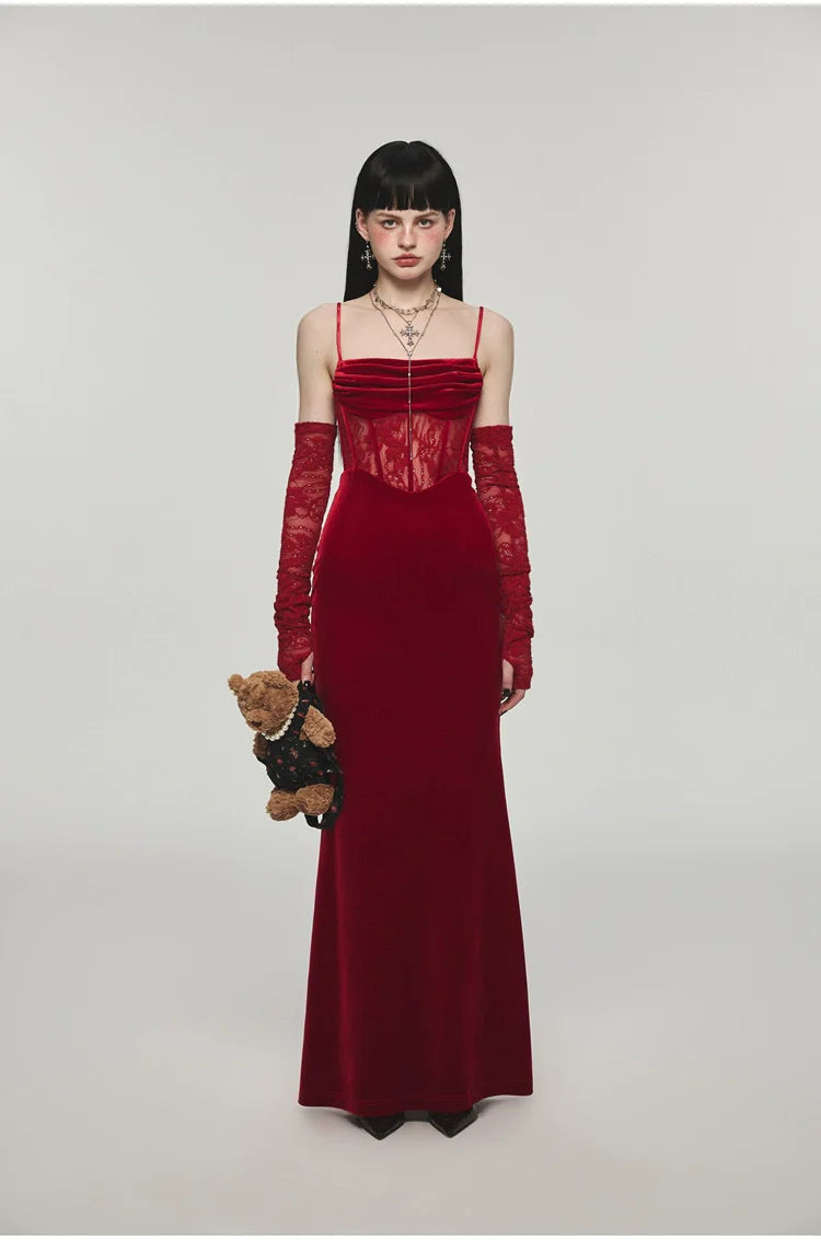 Mermaid Strap Long Velvet Bodycon Dress