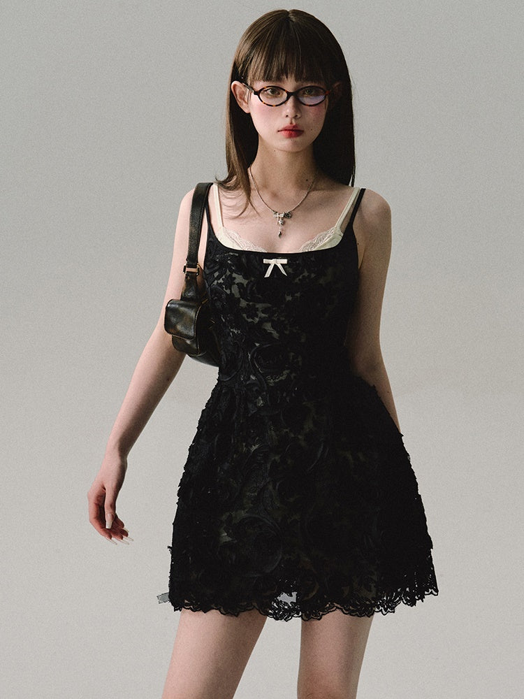 Three-dimensional Embroidered Sheer Suspender Dress