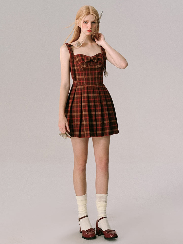 Plaid Slip Pleated Dress