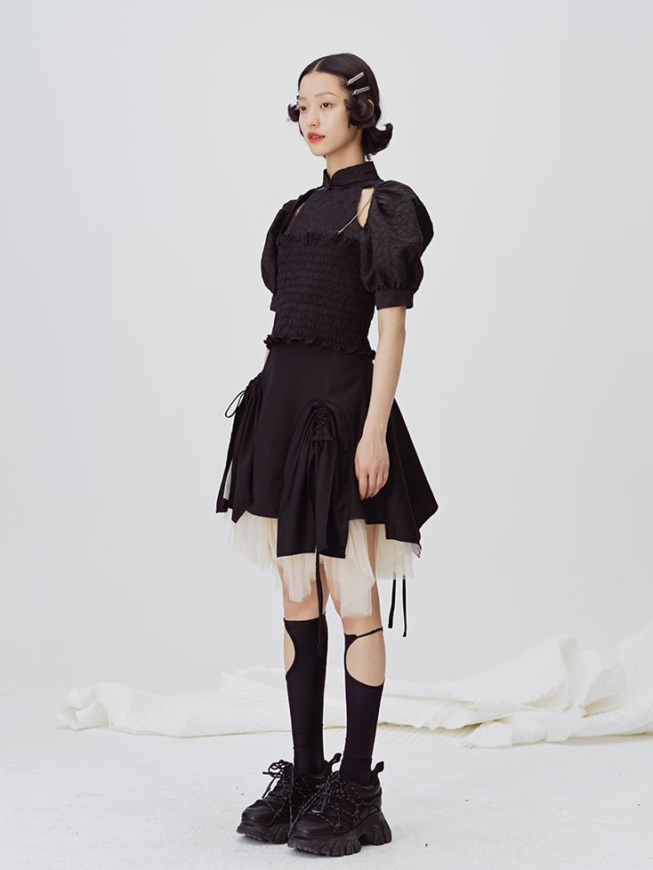 Pleated Mesh Double-layer Skirt