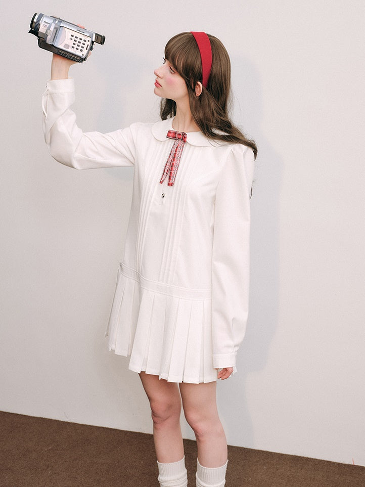 Pleated Low Waist Shirt One-piece