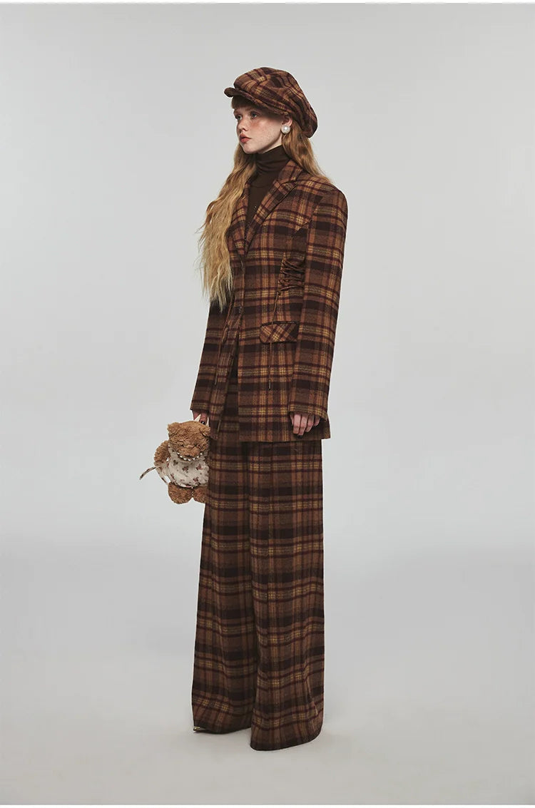 Plaid Woolen Wide-leg Pants