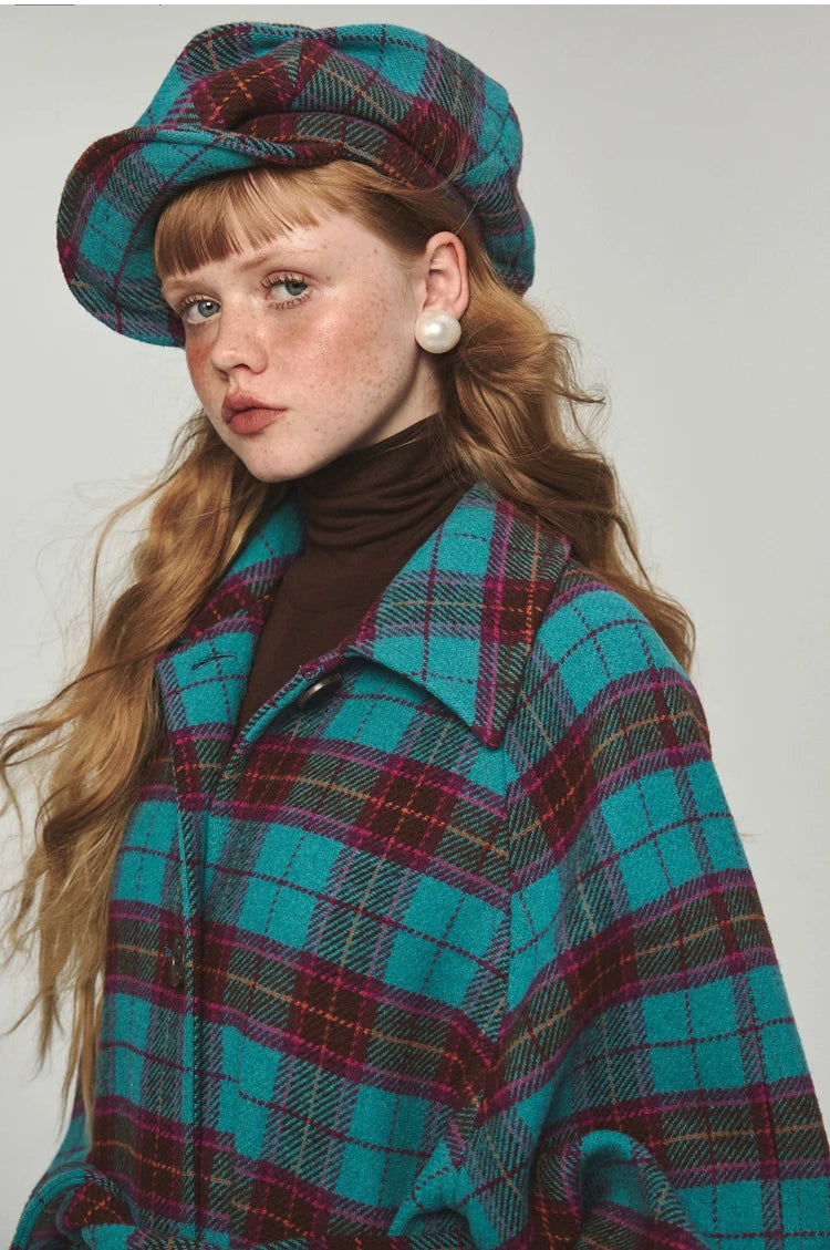 Plaid Classic  Belted Waist Woolen Overcoat