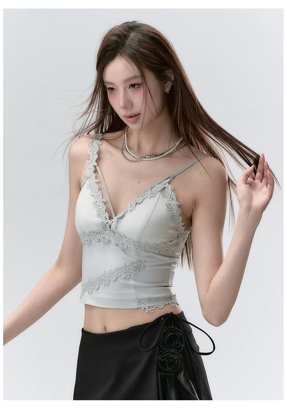 Lace Panelled Spaghetti Strap Tank Top