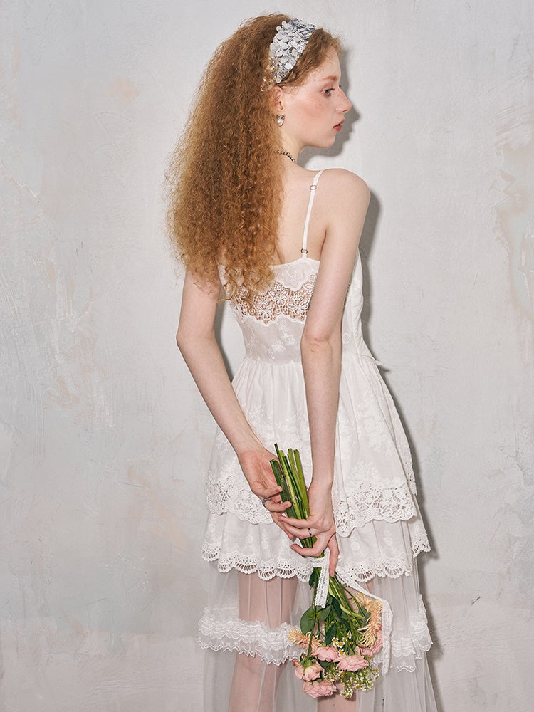 Romantic Hollow Embroidery Lace Camisole Dress FancyAdd Romantic Hollow Embroidery Lace Camisole Dress FancyAdd