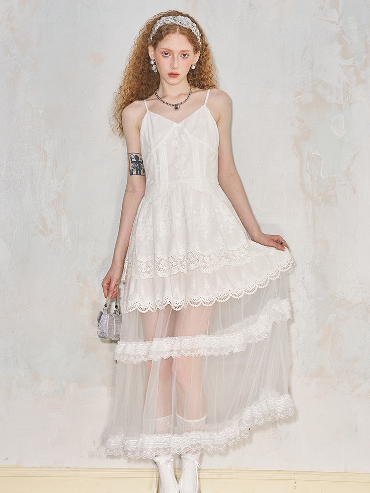 Romantic Hollow Embroidery Lace Camisole Dress