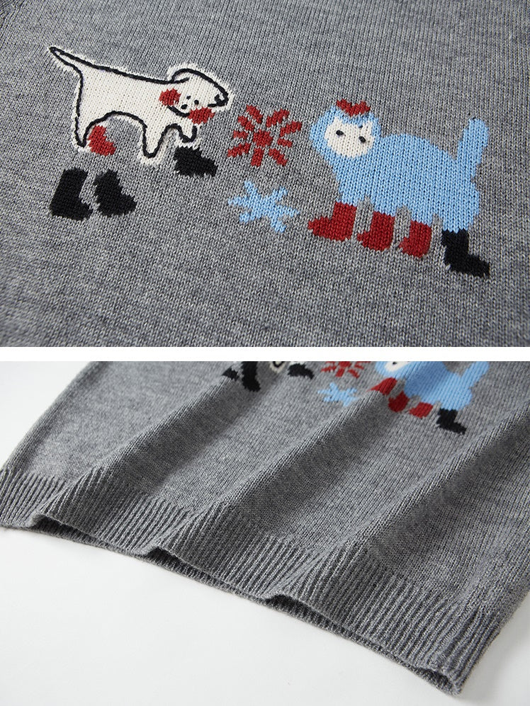 子猫と子犬の刺繍セーター