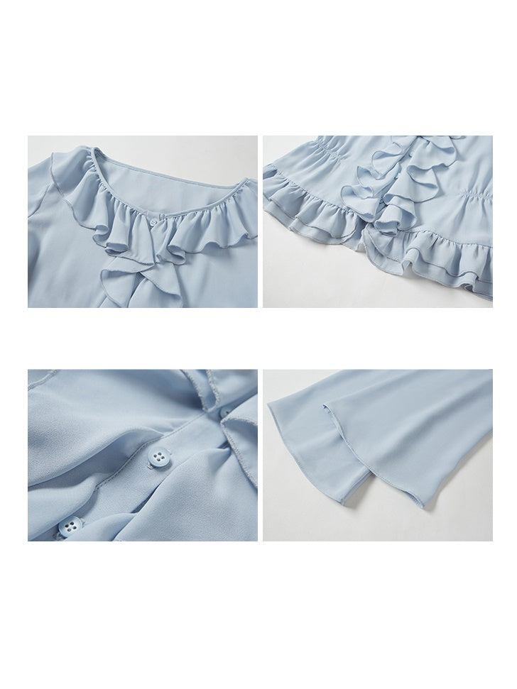 V-Neck Ruffled French Chiffon Shirt