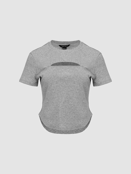 Cut-Out Crew Neck Straight T-Shirt