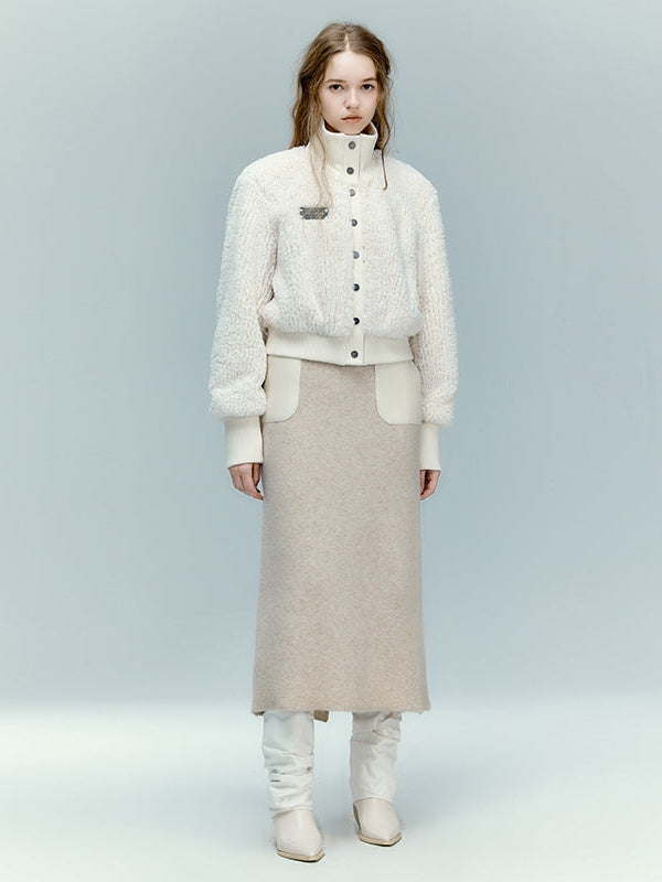 가죽 포켓 니트 스커트 